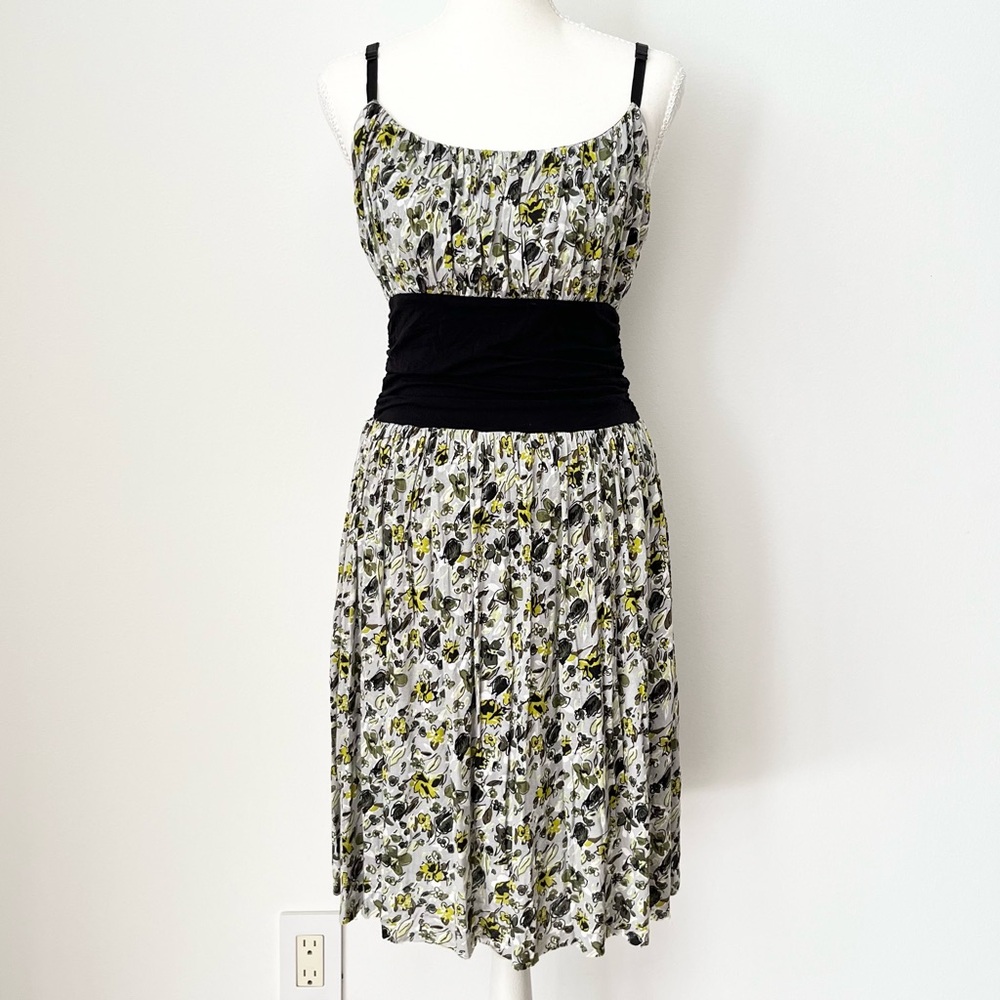 Bailey 44 Floral Mini Dress Size M Gray Green Ruching Boho Coquette Resort Sexy